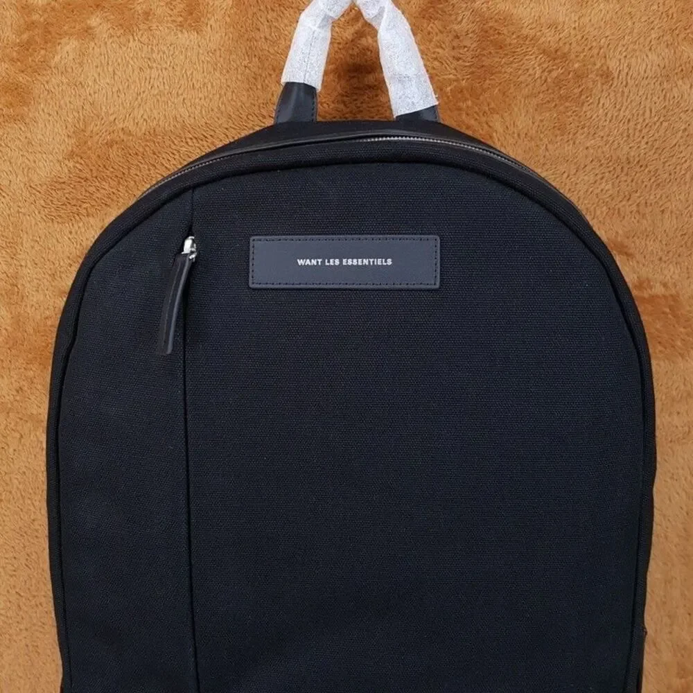 WANT LES ESSENTIELS Mens Black Kastrup Organic Cotton Canvas Backpack $575